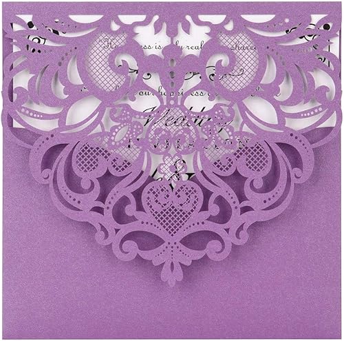 FOMTOR Paquete de 50 invitaciones cortadas con láser, kit de tarjetas de invitaciones de boda con papel imprimible en blanco y sobres para bodas,