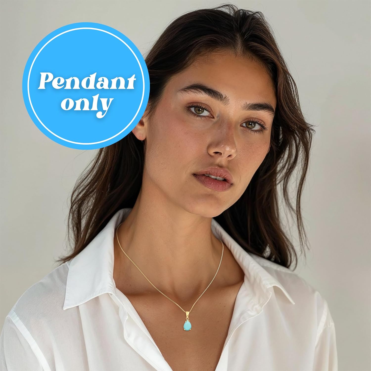 14K Gold Turquoise Pendant - 14K Solid Yellow Gold Dainty Teardrop Shape Pendant with Tiny 14K Gold Chain, December Birthstone 7x10mm Teardrop Turquoise Gem,Handmade Birthday Gift for Classy Women - Image 2