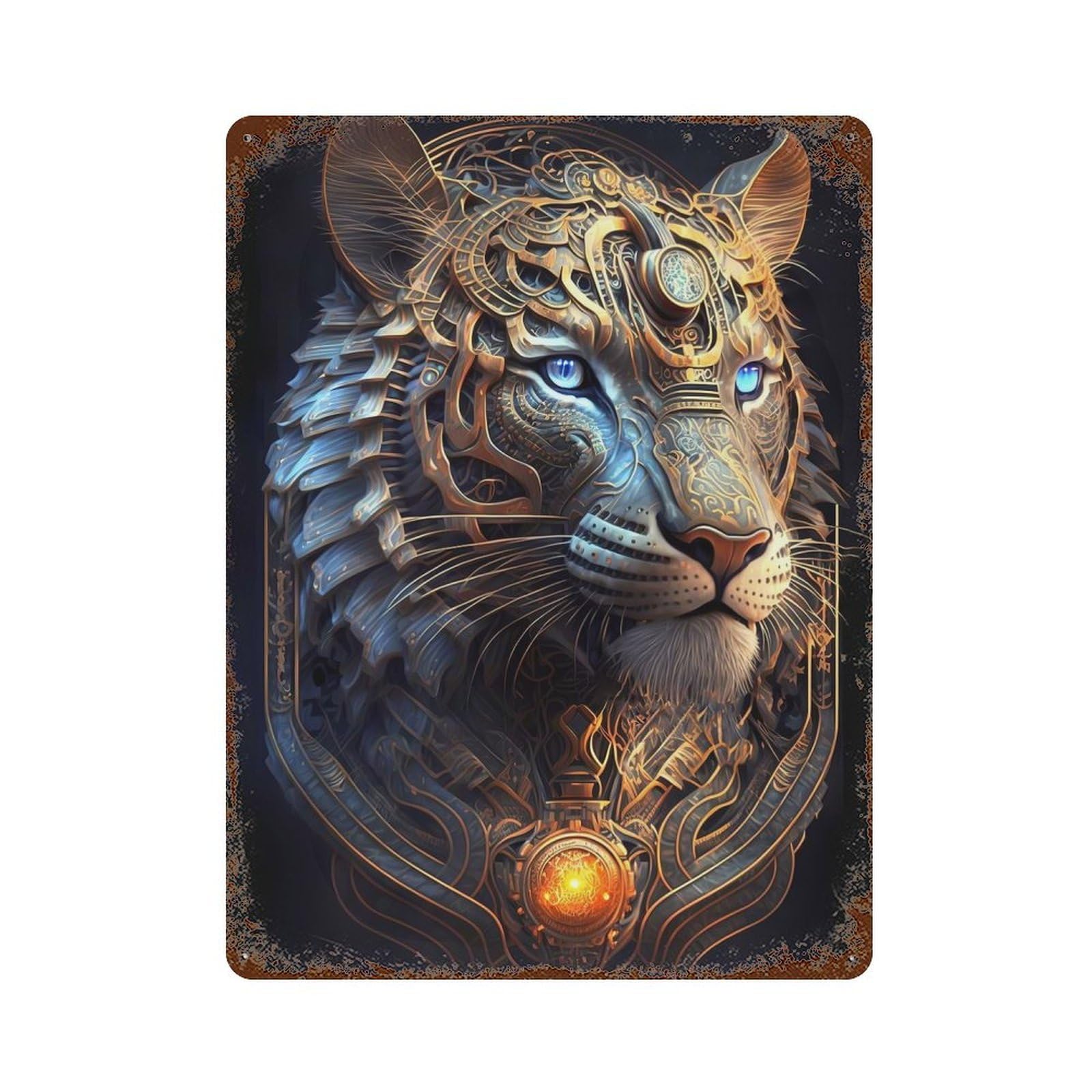 Retro Metal Sign Mystical Cosmic Tiger 15.7"x11.8", Decorative Metal Wall Art for Pub, Kitchen And Man Cave Decor