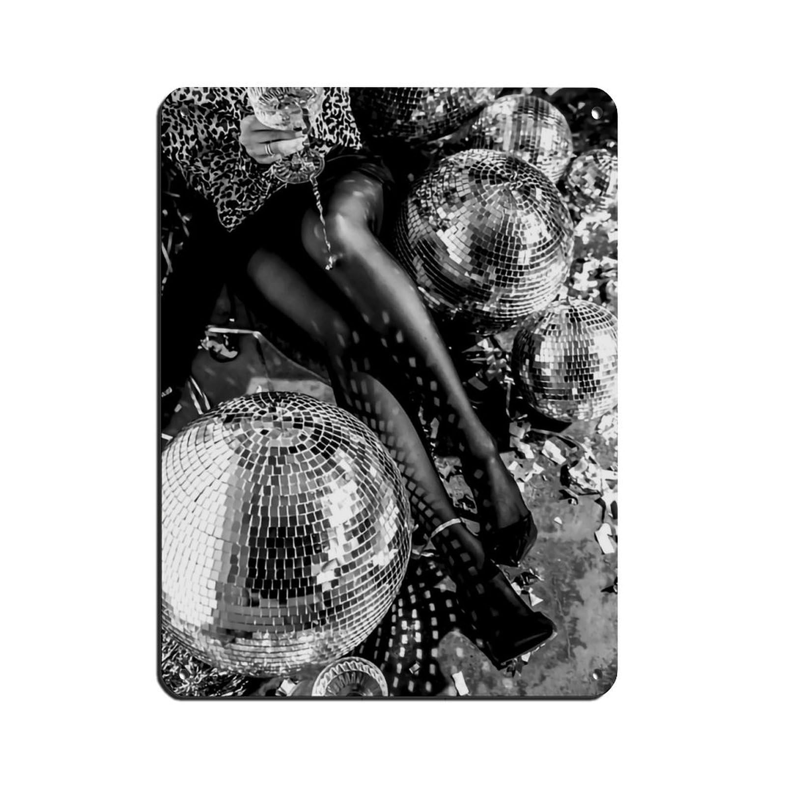 Cocktail And Disco Ball Poster Retro Poster Metal Tin Sign Chic Art Retro Iron Painting Bar People Cave Cafe Family Garage Poster Wall Decoration 12x16inch(30x40cm)