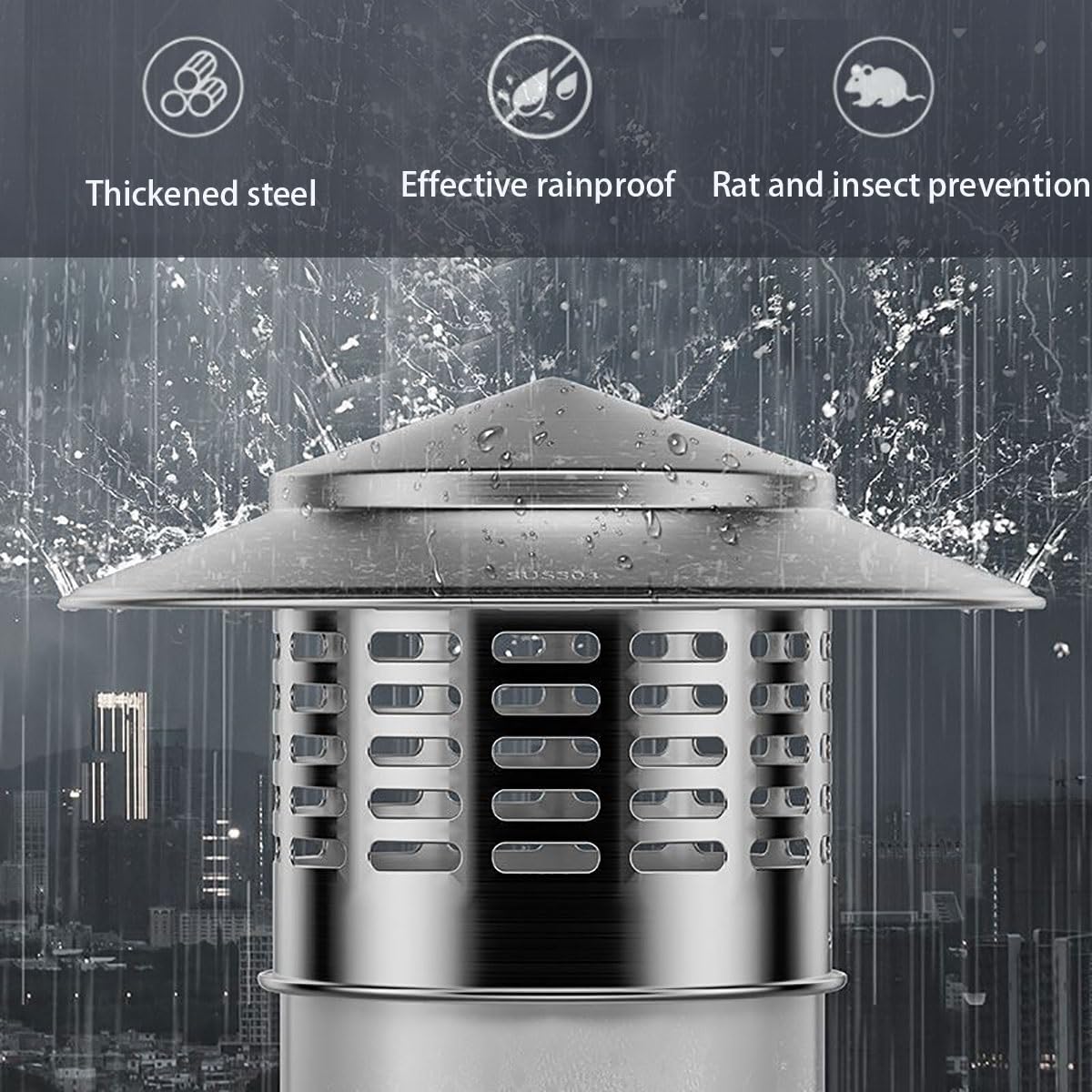 Capa de Chimenea de Acero Inoxidable Capas de Chimenea de Metal Capucha de Ventilación Montada En El Techo Techos Redondos Ventesta Para El Tubo de Estufa Exterior(200mm (7.87in))