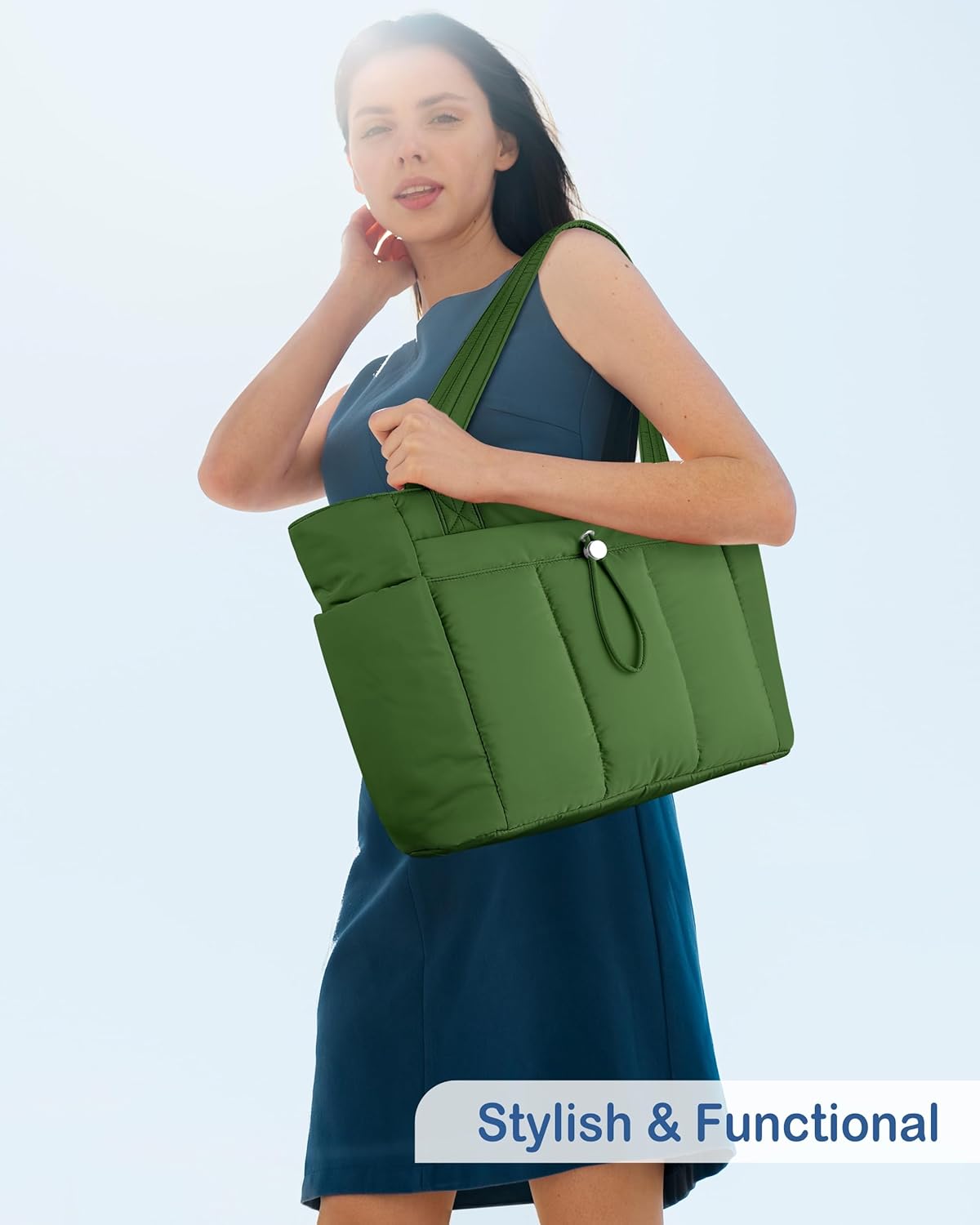 TOPDesign Puffy Tote Bag for Women with Cup Holder & Laptop Compartment & Cosmetic Bag & Trolley Sleeve for Work, Travel - Image 3