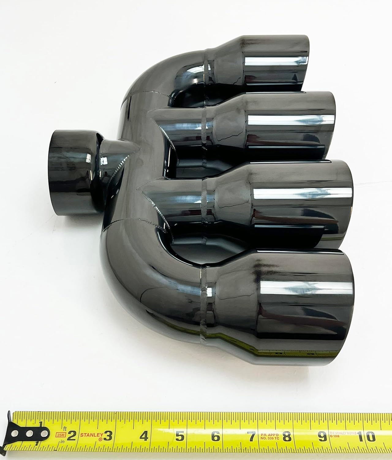 Quad Exhaust Tip Center 3.00 inlet 3.50 X 15.00 WQUAD35015-300-BC-SS Rolled Slant Black Chrome Plated 304 Stainless Steel Wesdon Exhaust Tip