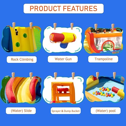 Miniatura 4 de HuaKastro Casa inflable para tobogán acuático para niños con piscina, centro de juego inflable 5 en 1 para interiores y exteriores, para escalar