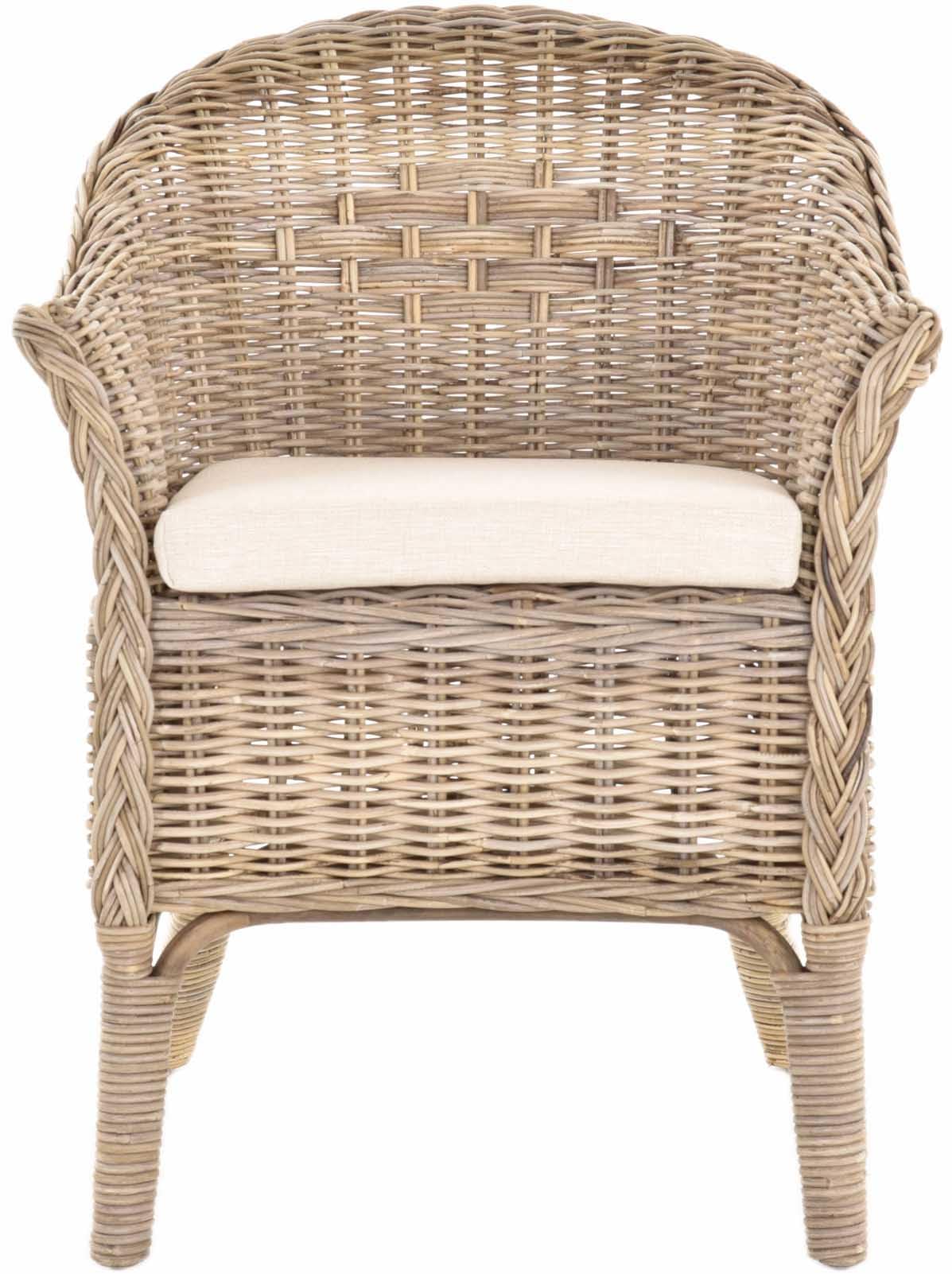 Fotel rattanowy naturalny/fotel do jadalni, kosz z tapicerką, beżowy/rattanowy, krzesło rattanowe z podłokietnikami, fotel pleciony (z tapicerką, szary, naturalny)
