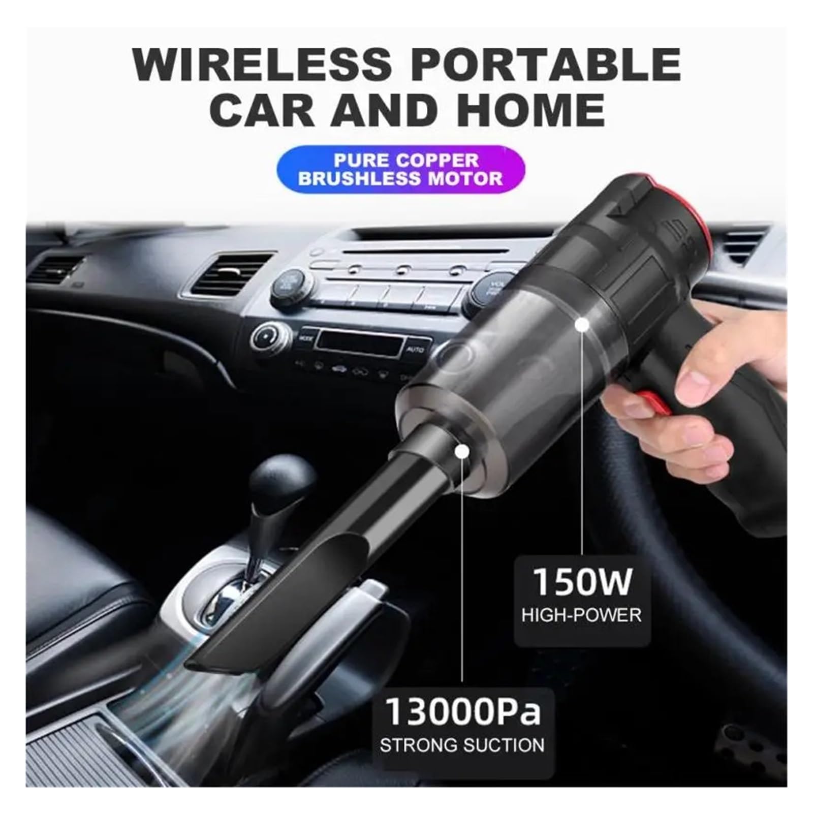 Aspirador De Coche Inalámbrico 2 En 1, Miniaspirador, Supersucción, Soplado Y Succión, Doble Propósito For El Interior del Hogar Limpieza Fácil Rápida Diversos Escenarios(16000pa with Bag)
