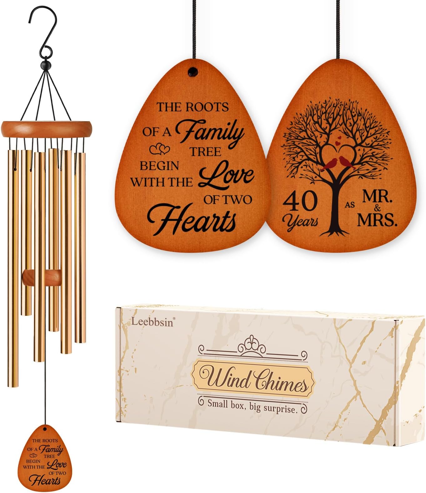 Leebbsin 40th Wedding Anniversary Wind Chime, Happy 40th Anniversary Romantic Gifts for Couple, Parents, Wife, Husband, Friends, Ruby Wedding Anniversary's Keepsake Gifts Ideas