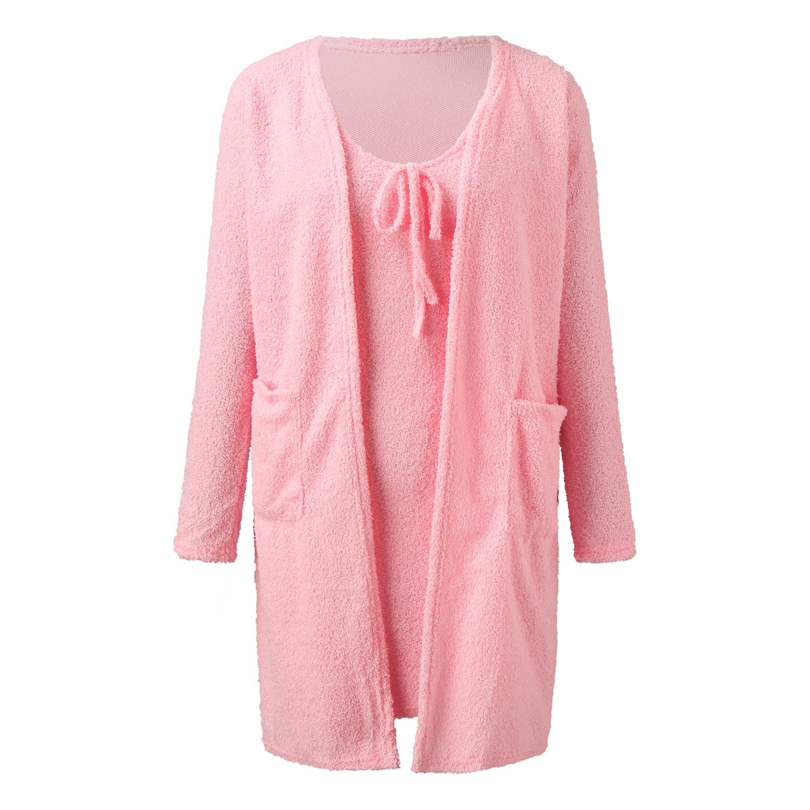 Tuta da donna in pile, calda, con vestito, soffice, 2 pezzi, elegante, con cappotto, per la casa, da donna, set da due pezzi, con abiti