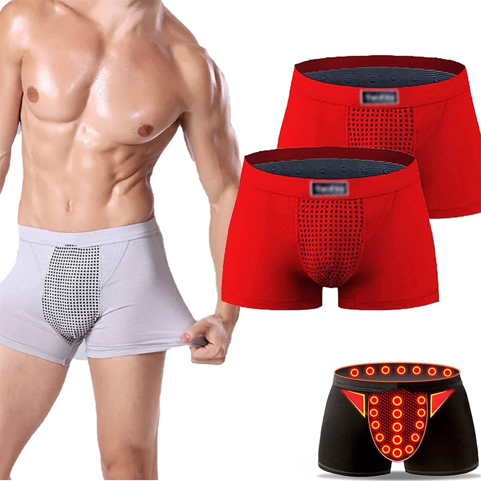 GFOUK IONPLUS Tourmaline Fiber Men Pants, Energy Field Therapy Men Pants，Magnetic Therapy Energetic Men Pant (2PCS red,4XL)