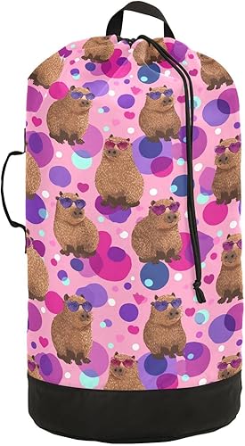 Vista 189 de Mochila de lavandería con correas ajustables para el hombro, bolsa de lavandería sucia para viajes, campamento, universidad, resistente, Rosa floral