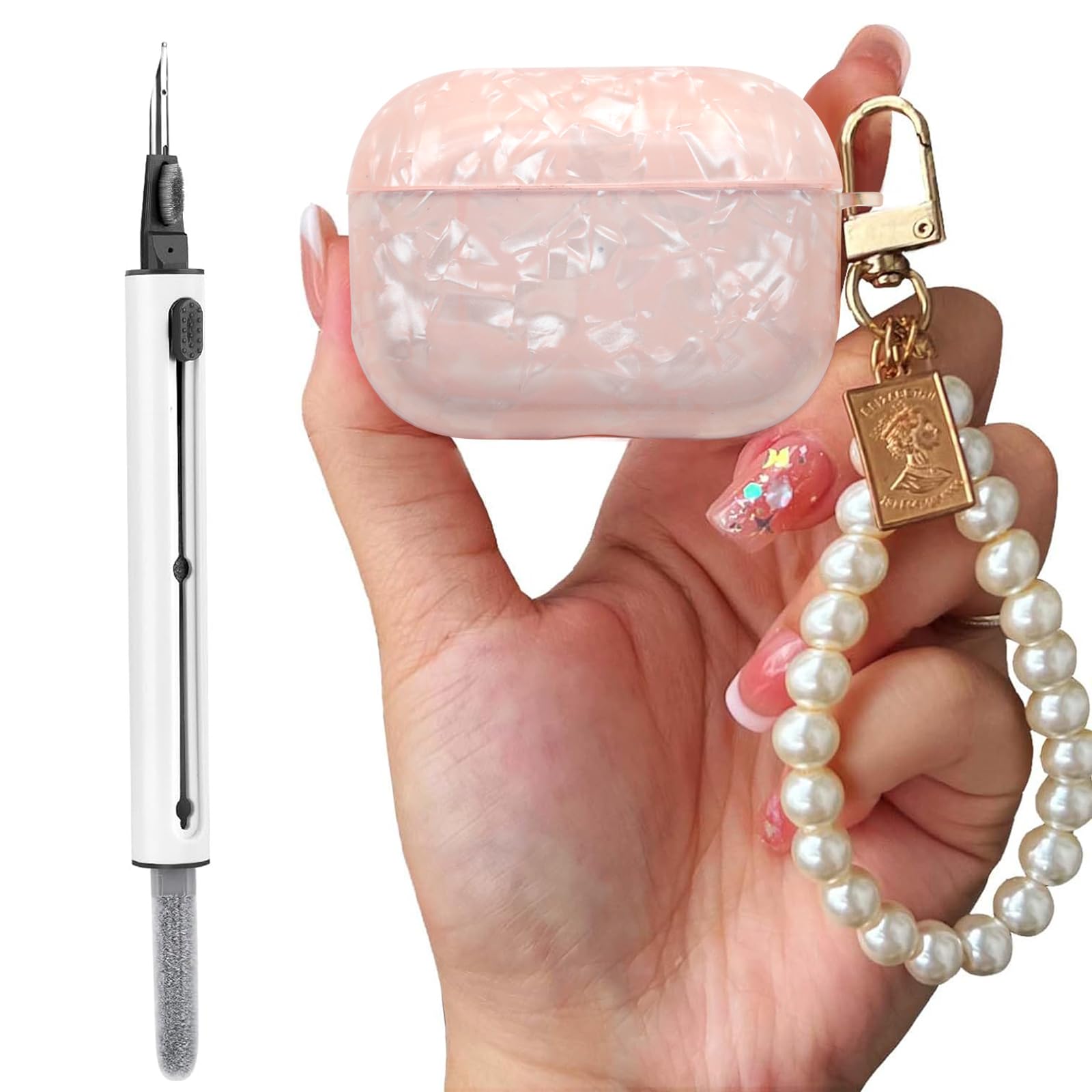 MINSCOSE AirPods Pro Hülle Mit Glitzer Und Schleife - Für Pro & Pro 2, Rosa, Mit Perlen-Anhänger