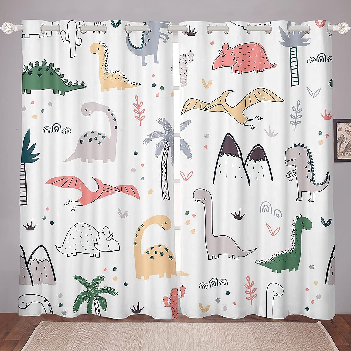 Baby Dinosaur Window Treatments Kids Cartoon Dinosaur Nursery Dino Curtain for Boys Girls Teens Decor Jungle Animals Window Drapes Opaque Window Curtain W66*L72 โ image 1