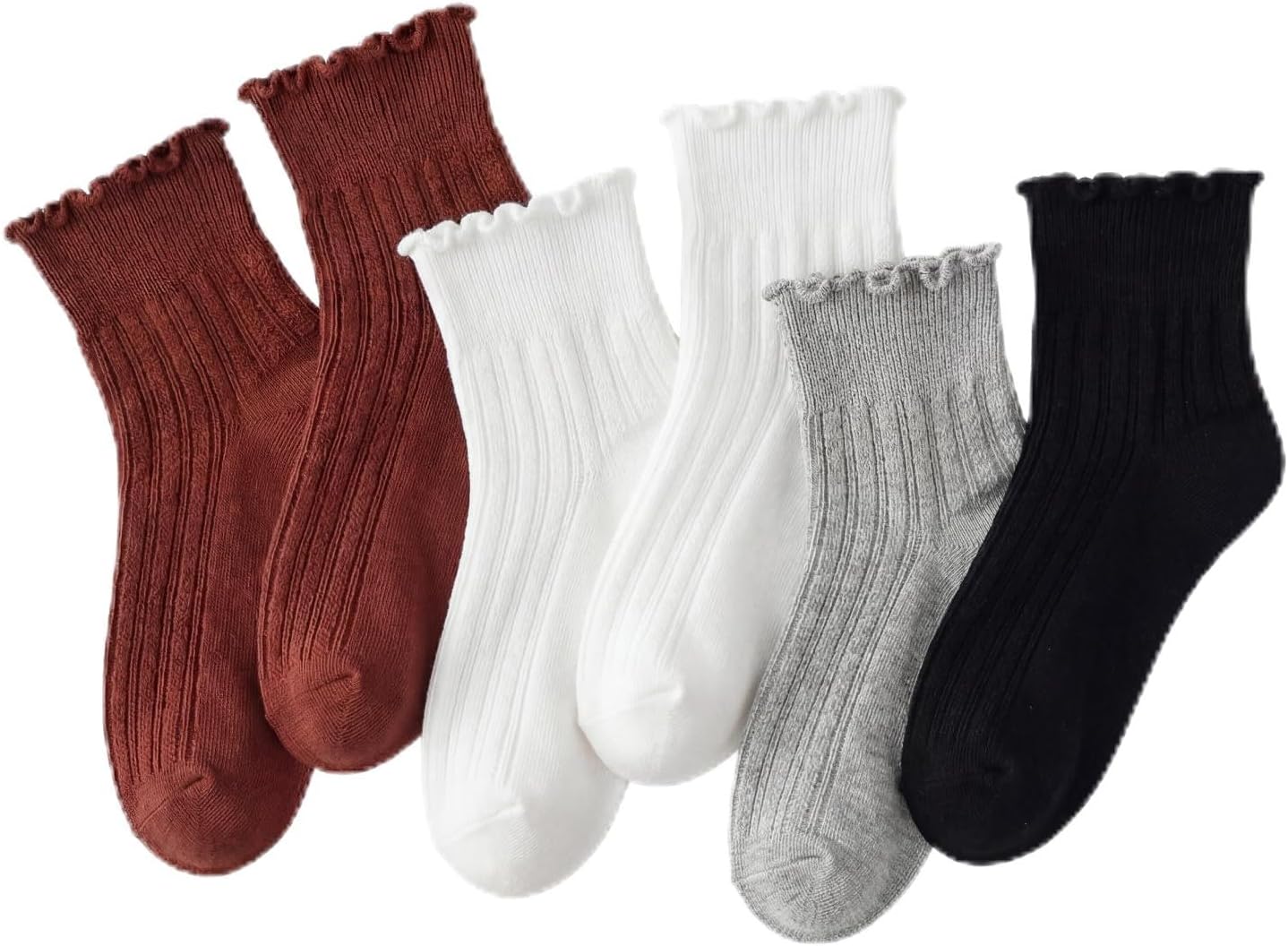 wernies Ruffle Socks Womens 6 Pairs，Cute Ankle Lettuce Edge Frilly Athletic Crew Socks