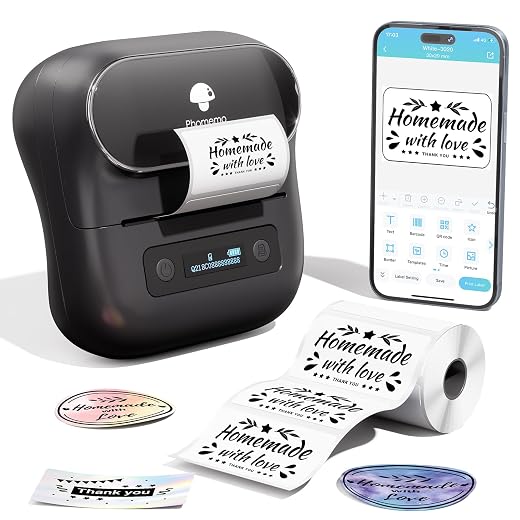 Phomemo M220 Label Maker, Label Makers Upgrade,3.14 Inch Portable Thermal Printer Support 20-80mm Width Label,Bluetooth Label Maker for Barcode,Clothing, Mailing,Address,Compatible with Phone & Laptop