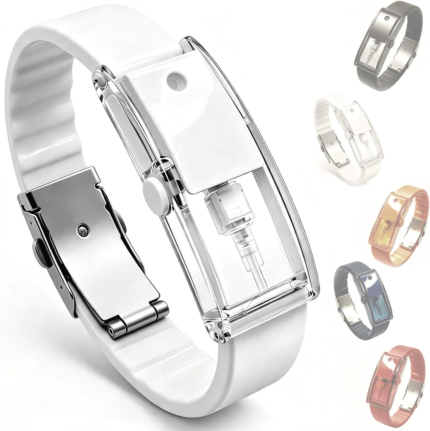 Refillable Fragrance Bracelet Atomizer, Portable Perfume Jewelry Wristband for Men & Women (White)