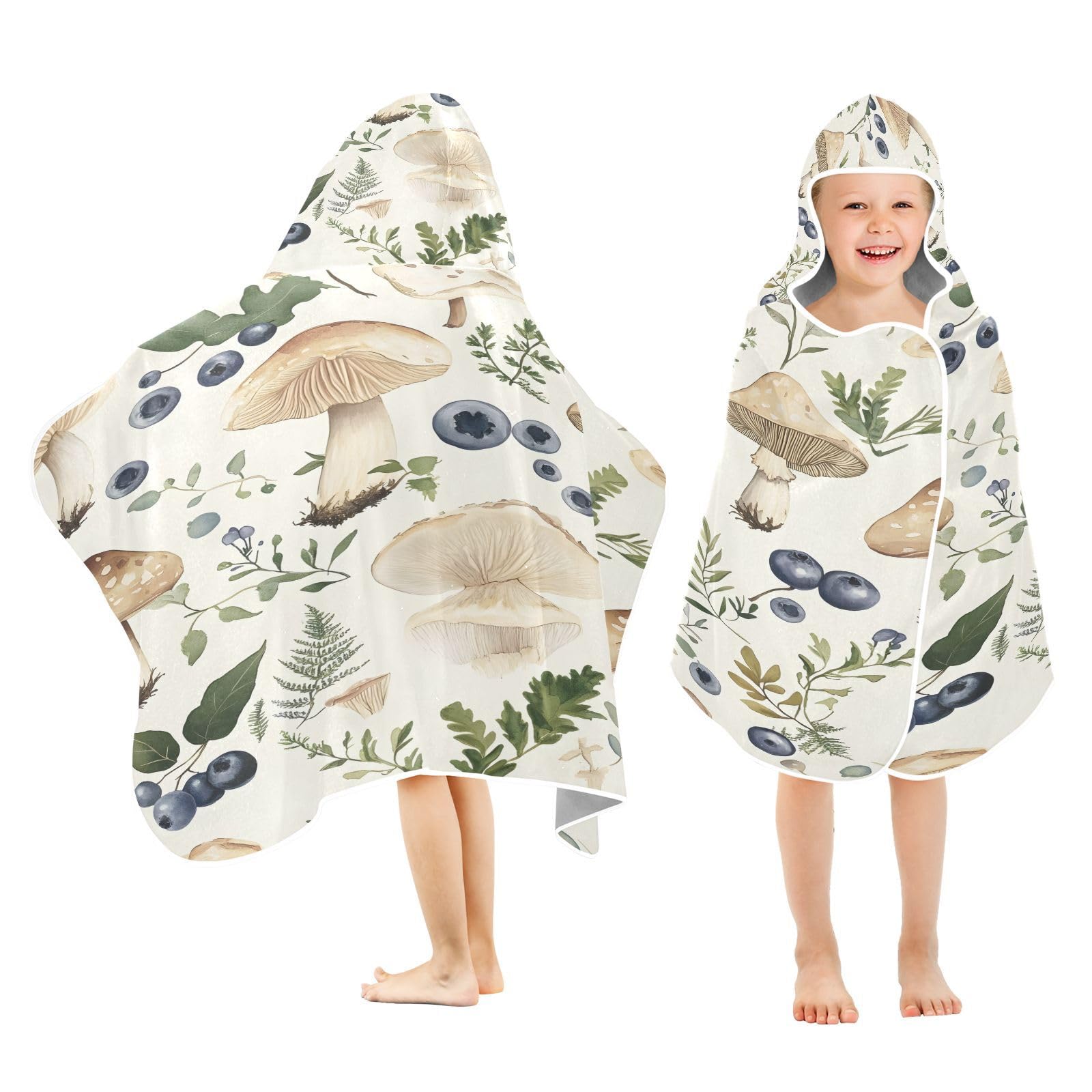 Kigai Vintage Mushroom Hooded Beach Towel for Kids Soft Absorbent Quick Dry Bath Towel with Hood Lightweight Toddler Shower Pool Bath Wrap for Boys Girls