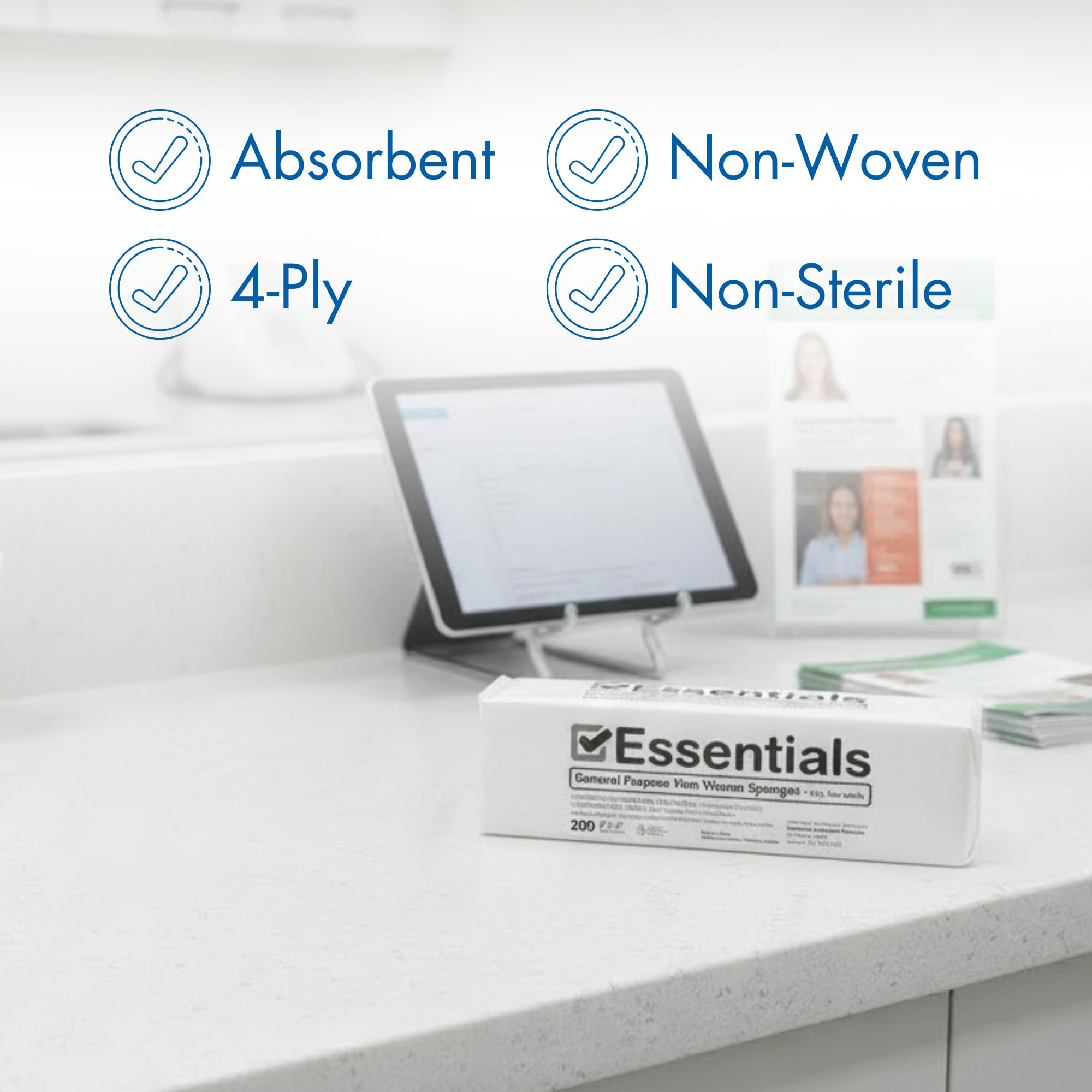 Essentials 2" x 2" Non-Woven Sponges, 4-Ply, Non-Sterile, Low-Lint, 200 Ct — Amazon image 2
