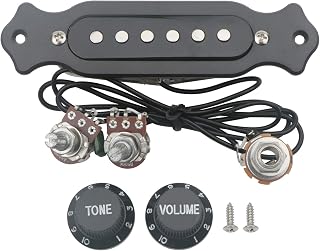 Unxuey Pre-Wired 6-String Single Coil Guitar Pickup Harness with Volume Tone for Folk Acoustic Electric Guitar, Black