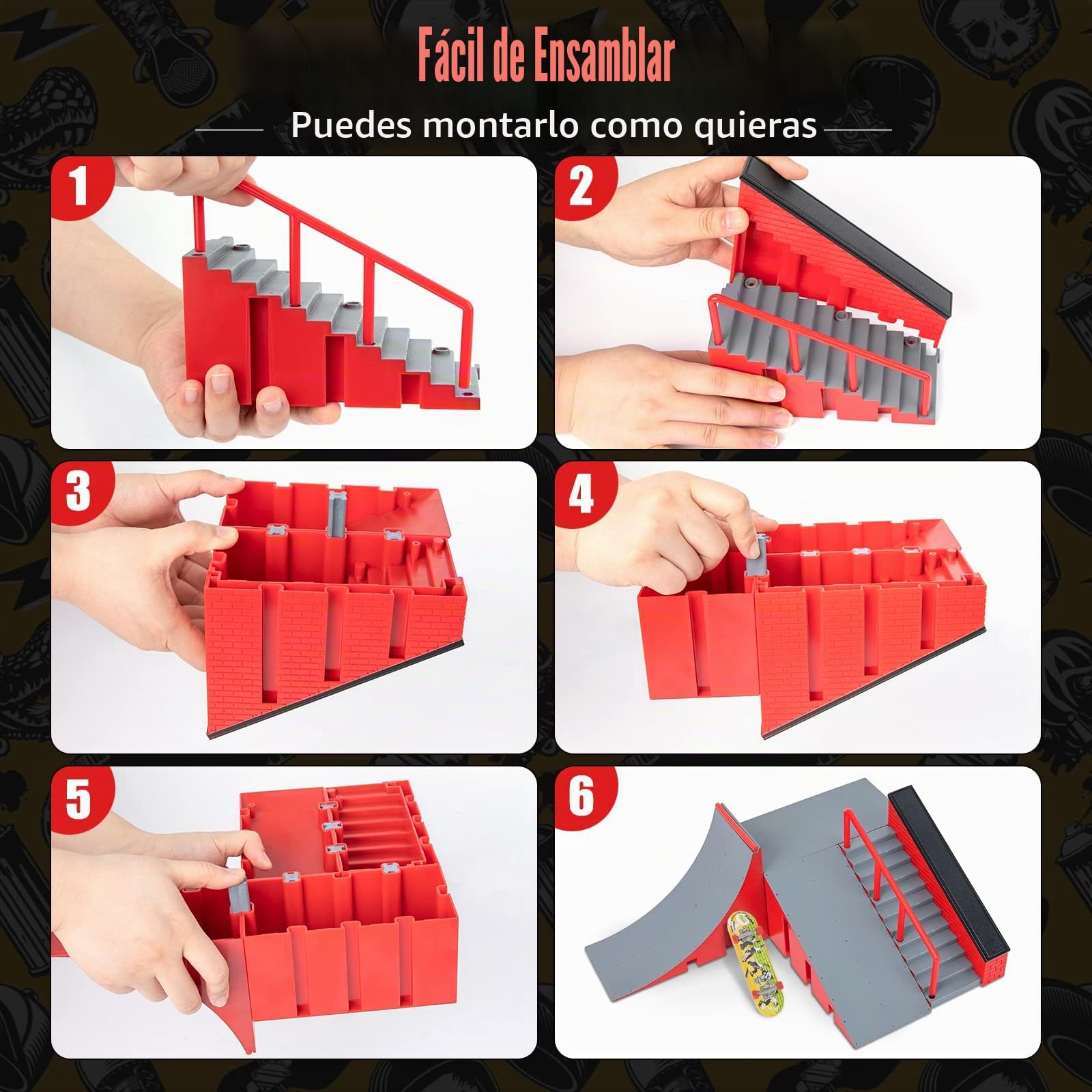 Juego de rampas para monopatines con dedos, Mini rampas para monopatín con dedos Parques Ultimate Skate Park Finger Training Props Juguete Regalo de cumpleaños para niños Adolescentes (R&G - C)