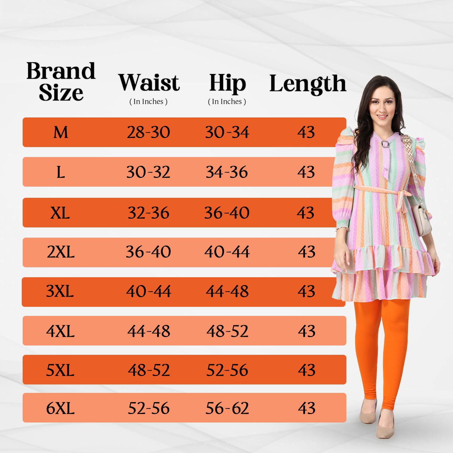 TRASA Women's Slim Fit Ultra Soft Cotton Churidar Leggings - Orange, Size :- X-Large 3