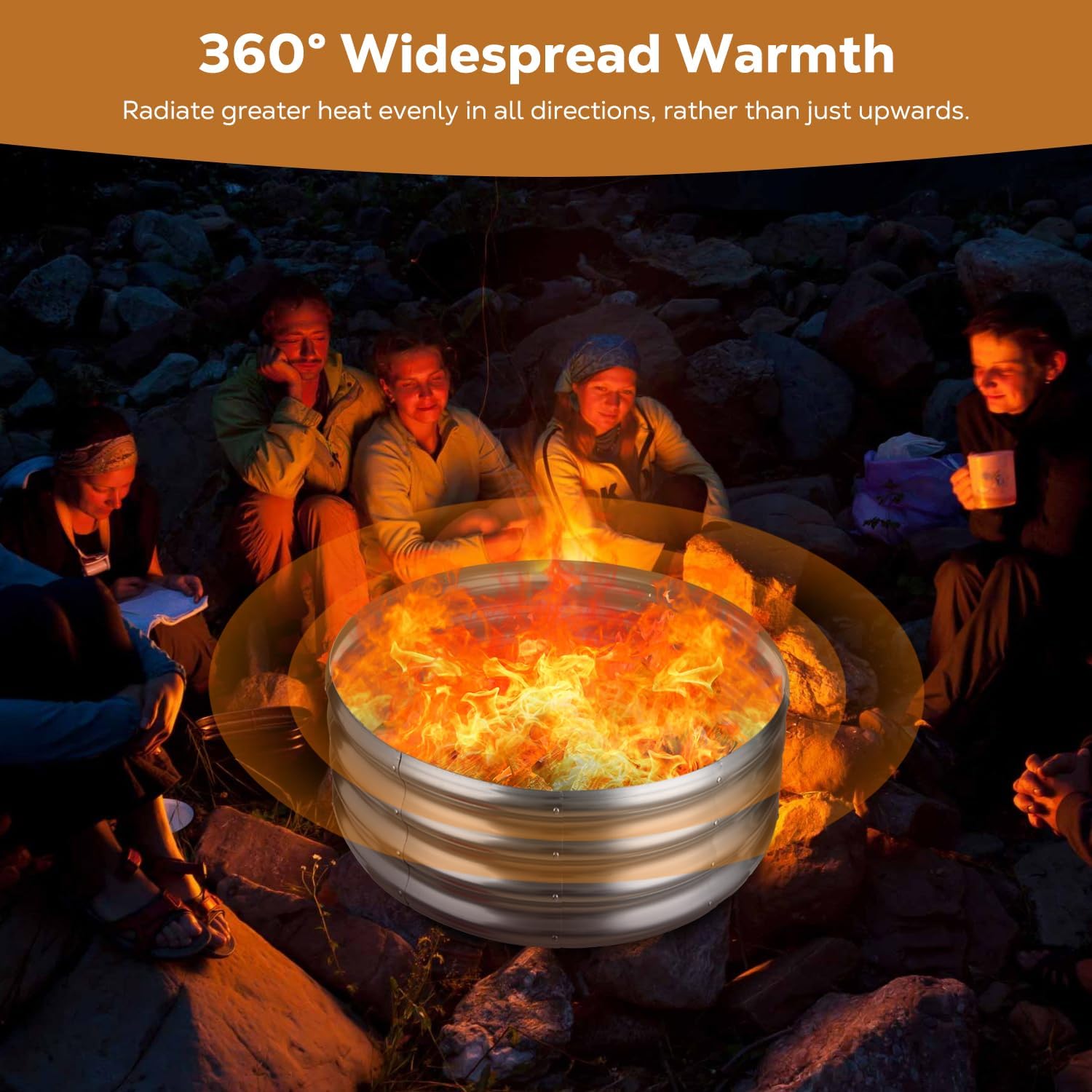 24 Inch Round Galvanized Fire Pit Ring, Silver Round Galvanized Fire Ring, 2 Feet Diameter Fire Pit, Outdoor Pits for Backyard, Camping, Bonfire