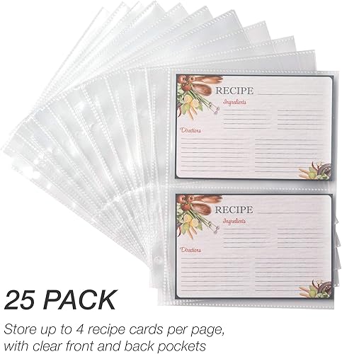 Vista 26 de Samsill Protectores de páginas para tarjetas de recetas de 8.5 x 11 pulgadas, 25 unidades, 2 hojas de carga lateral de bolsillo para carpetas de 3