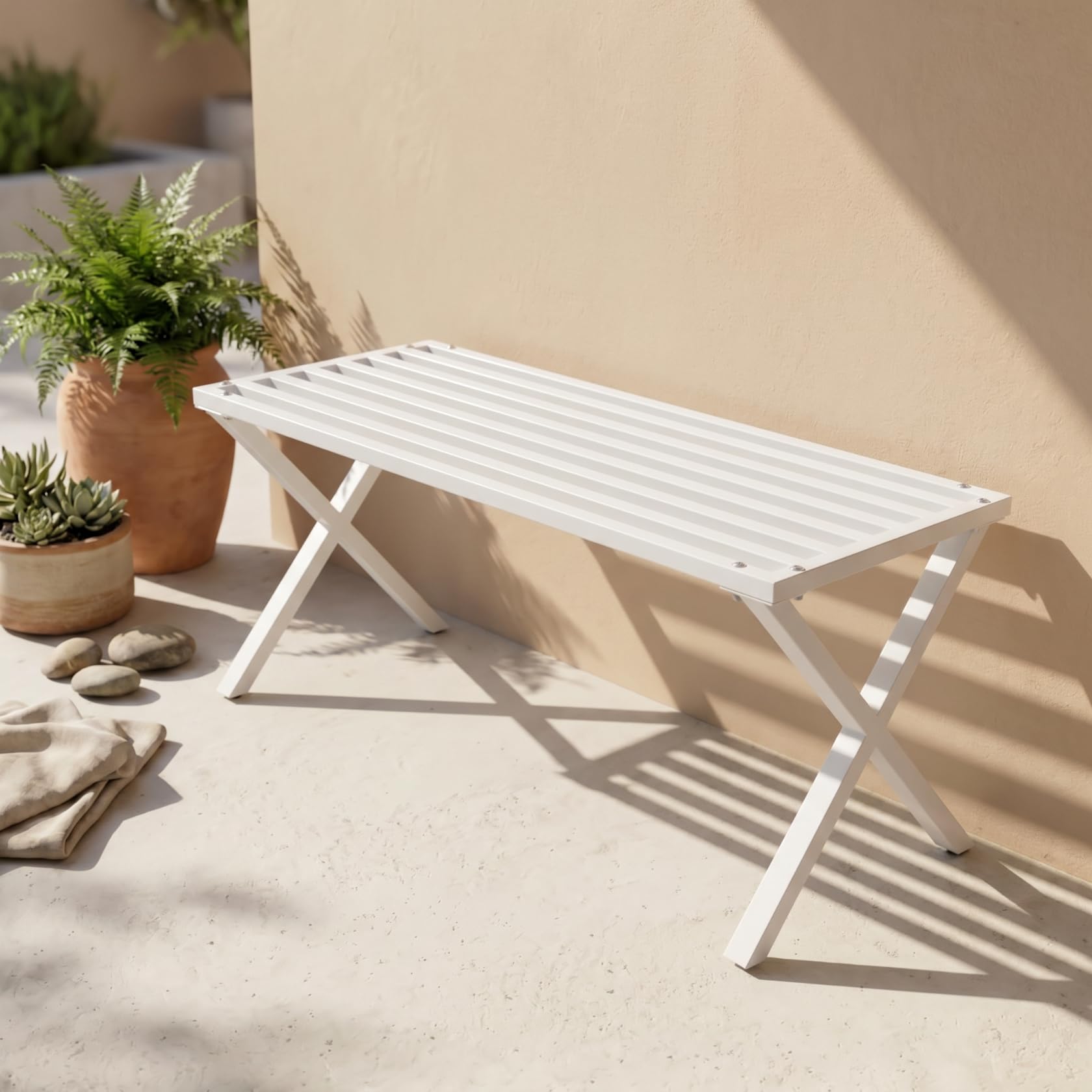 ecofynd 2 Seater Garden Bench for Indoor & Outdoor Park, 3 Feet Long Heavy Duty Waterproof Metal Seating Bench for Home, Terrace, Patio, Living Room, Lounge & Balcony (GC006-WHT)-image-47