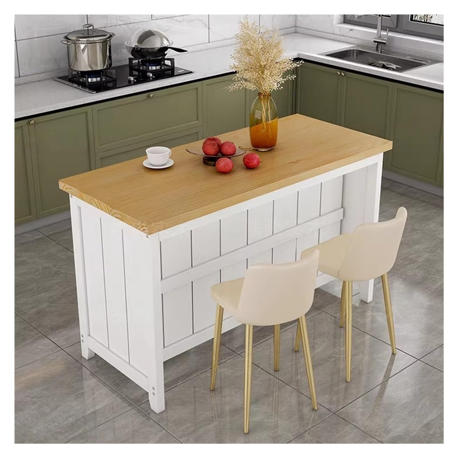 Zephyria Mobile da cucina con cassetti, Cucina in legno con isola, struttura bianca, ripiani aperti a 2 livelli, per bancone della cucina, soggiorno, ingresso(S)