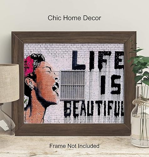 Miniatura 2 de Original Banksy Life is Beautiful Graffiti Street Art - Arte callejero de 8 x 10 pulgadas, arte fotográfico para el hogar, dormitorio, decoración de