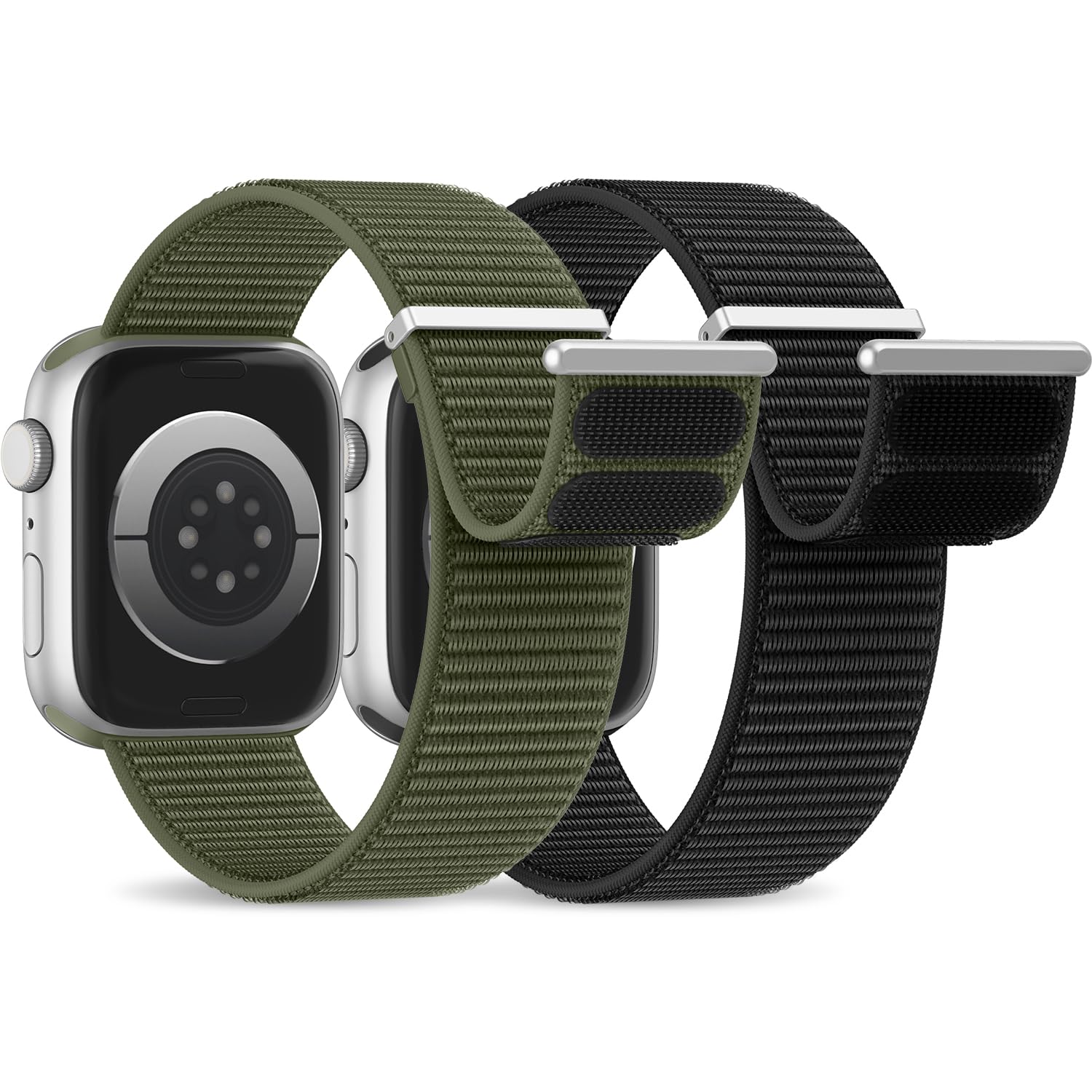 2 Stück Nylon Armband Kompatibel mit Apple Watch Armband 40mm 41mm 42mm 38mm 46mm 45mm 44mm 49mm Gewebtes Klettverschluss Sport Loop Armbänder für iWatch SE Ultra Series 10 9 8 7 6 5 4 3 2 1