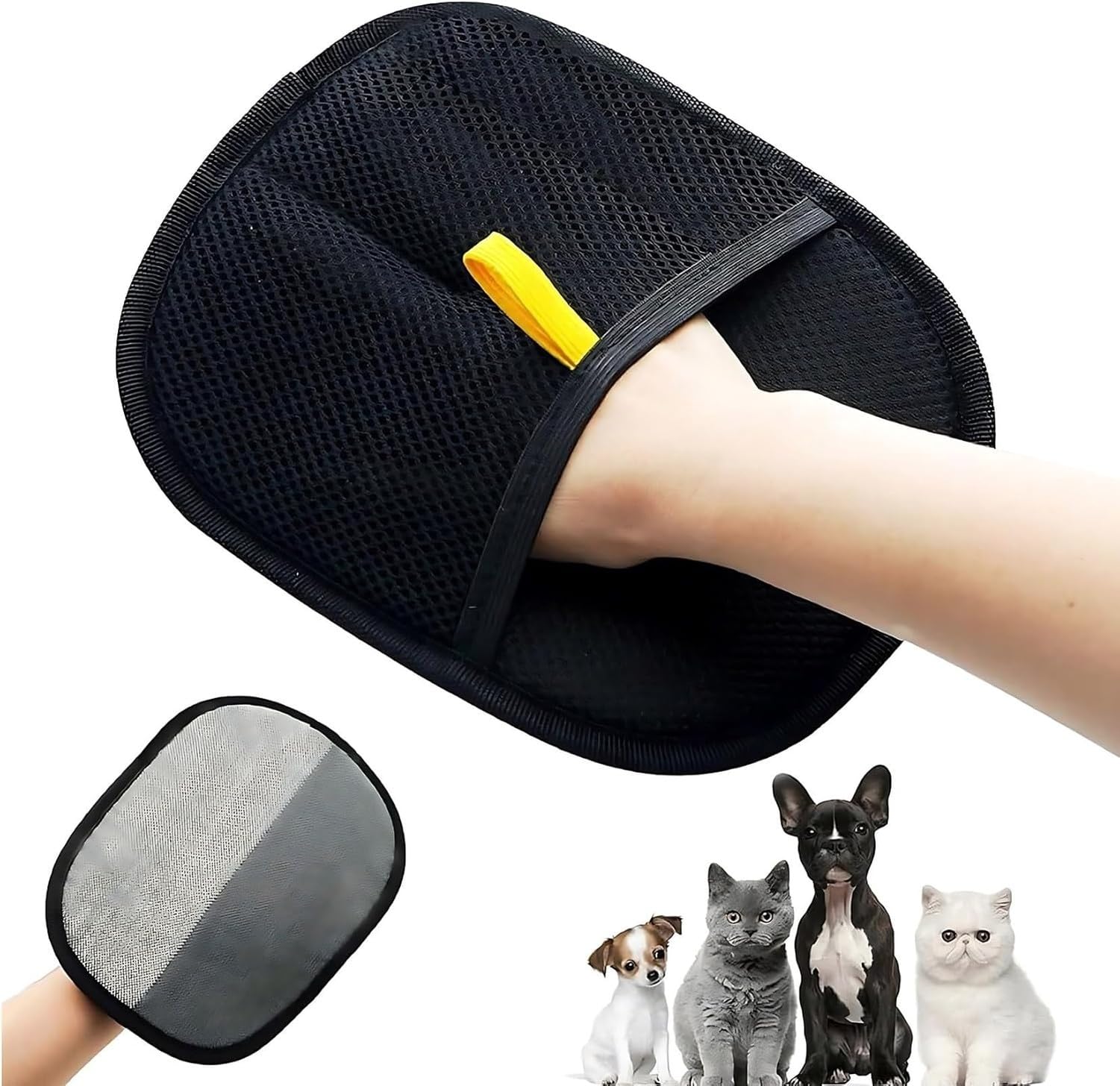 Gant magnétique de toilettage noir pour éliminer le poil de chat et chien rétif
