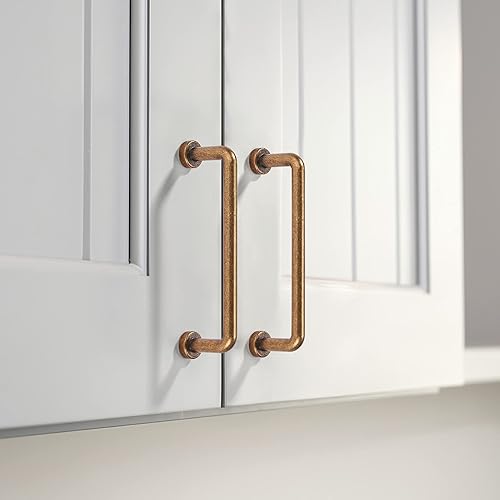 Miniatura 2 de khtumeware Paquete de 9 tiradores de gabinete de latón antiguo de 3 pulgadas (2.992 in) con agujero central, manijas de gabinete vintage, accesorios