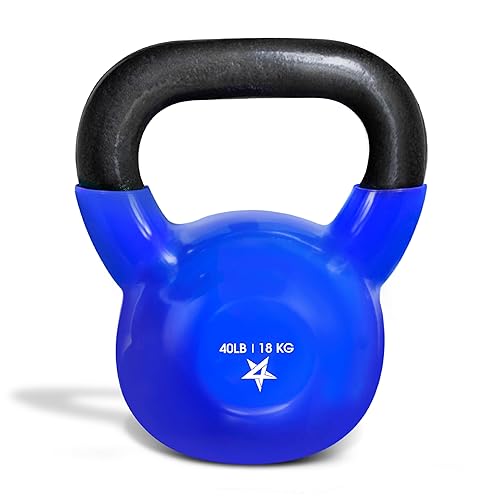 Yes4All Vinyl Coated Kettlebell Weights, Weight Available: 5, 10, 15, 20, 25, 30, 35, 40, 45, 50 Lb - Strength Training Kettlebells for Weightlifting, Conditioning, Strength & Core Training - H. Dark Blue - 40lbs