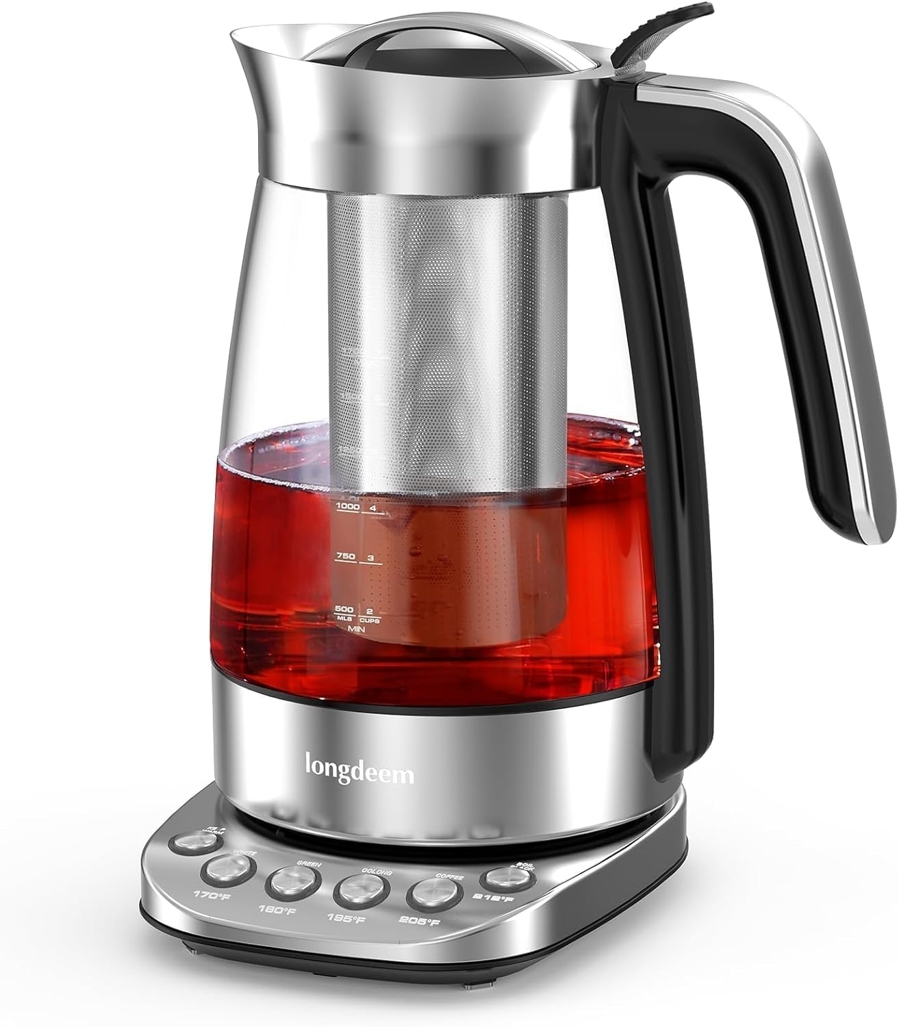 Electric Glass Tea Kettle with Infuser, 1.7L Fast Boiling