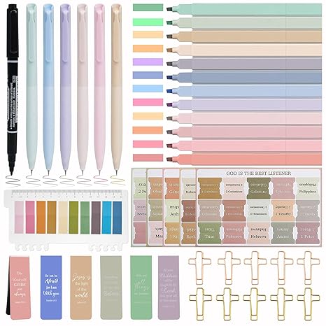 Bible Study Supplies [41 PCS] for Women - Bible Journaling Kit with No Bleed Highlighters & Pens, Bible Tabs Set and Bible Verse Gifts for Scripture Study