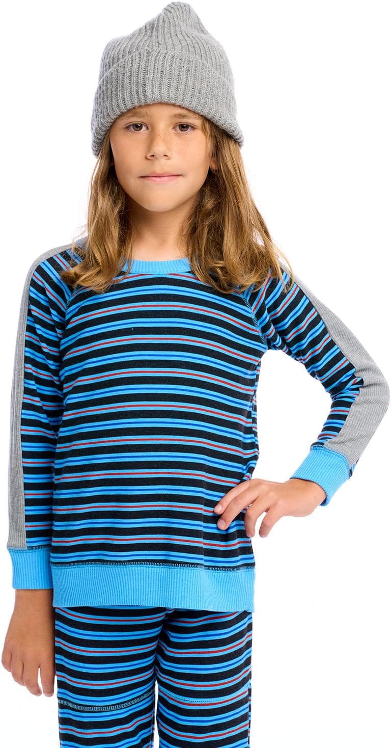 Chaser Boys Blue Vista Striped Crew Neck Pullover