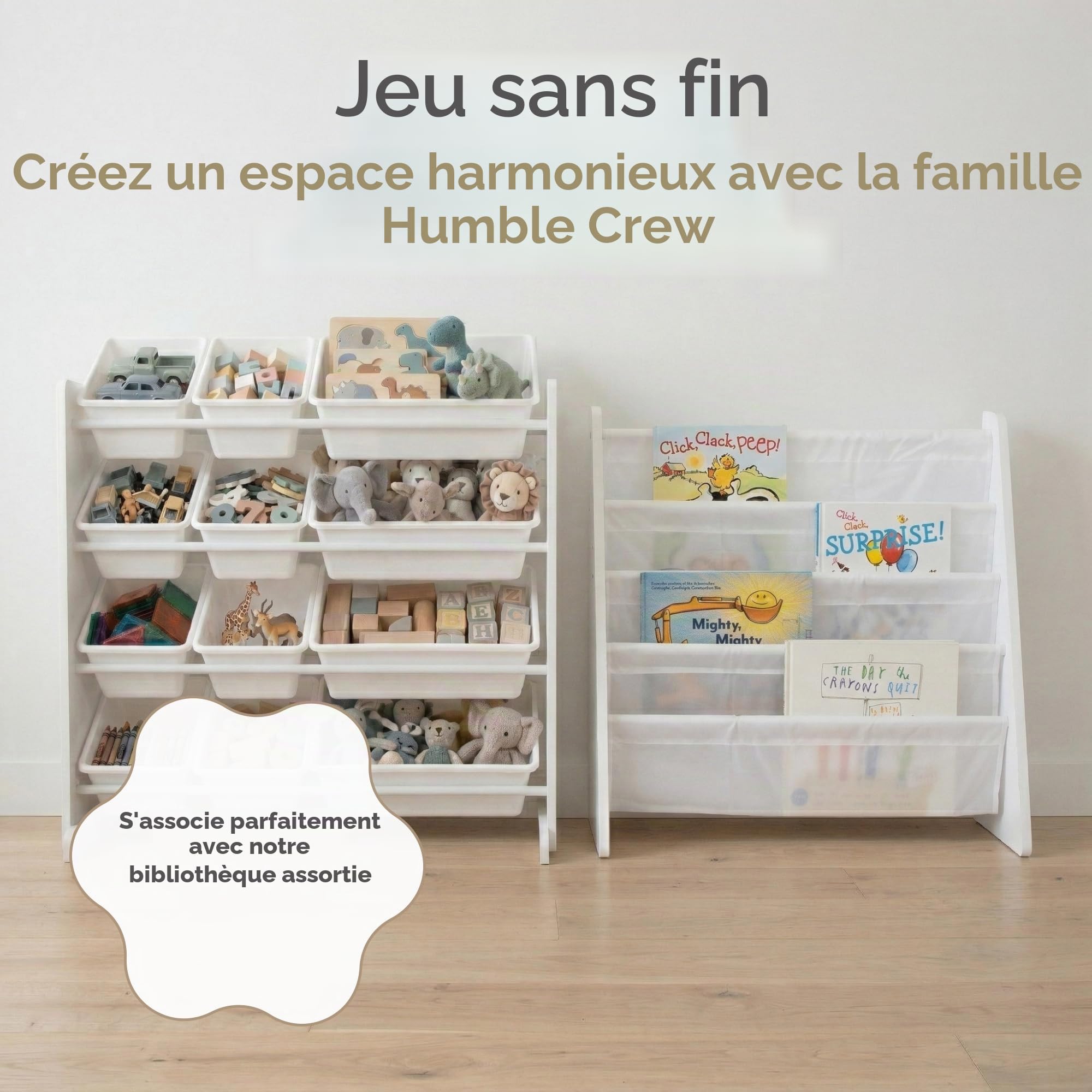 Humble Crew WO565 Étagère pour Enfants - Organisateur de Jouets avec 12 Bacs de Rangement, Blanc/Blanc