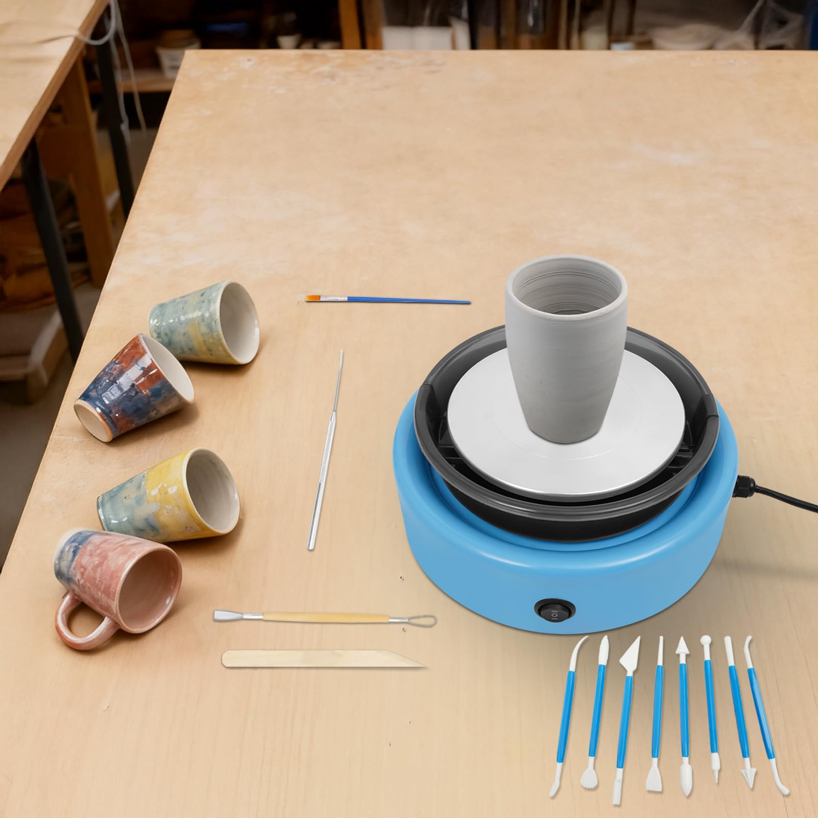 Mini zestaw kół ceramicznych, koło garncarskie dla dzieci i początkujących z pedałem nożnym, regulowana prędkość, maszyna garncarska z narzędziami do rzeźbienia, do domów, pomieszczeń rzemieślniczych