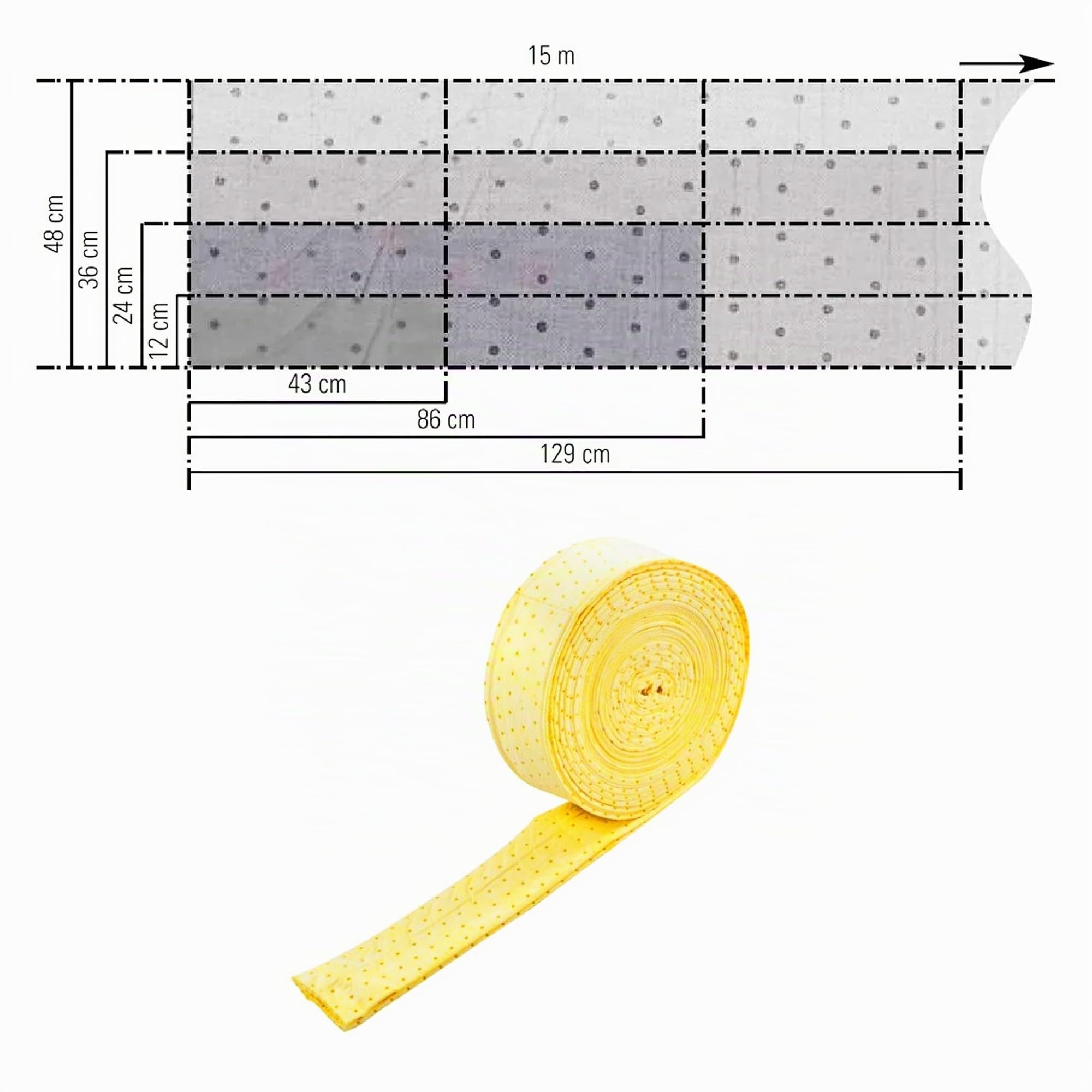 Bricoloco Scatola dispenser di panni assorbenti per uso chimico - 15 metri x 48 cm. Assorbe acqua, oli, idrocarburi e sostanze chimiche.
