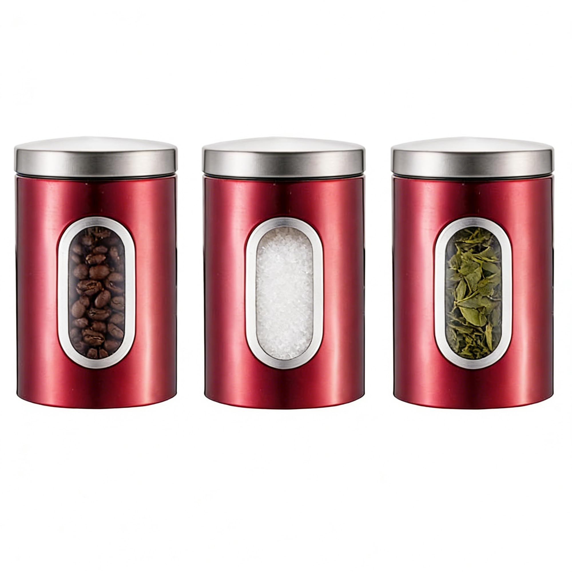 Set di 3 barattoli ermetici da cucina in acciaio inox, con finestra trasparente per tè, caffè, bar, ristorante, piano di lavoro