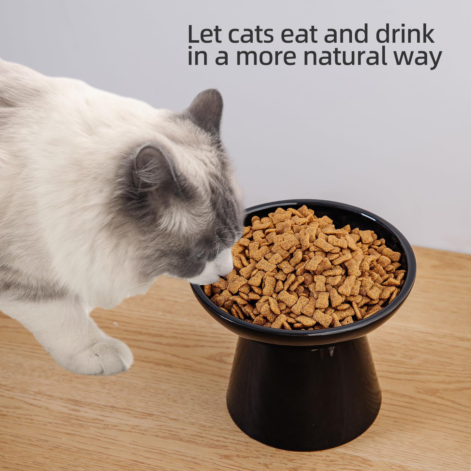 Cuenco elevado extra ancho para comida para gatos, cuencos de cerámica para alimentos y agua, plato ancho y poco profundo para gatos, fatiga del bigote, sin plomo ni cadmio, gran altura