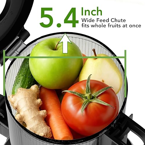 Miniatura 4 de Exprimidor de prensa en frío de boca ancha de 5.4 pulgadas, máquinas de exprimidor de alimentación automática para frutas y verduras enteras,