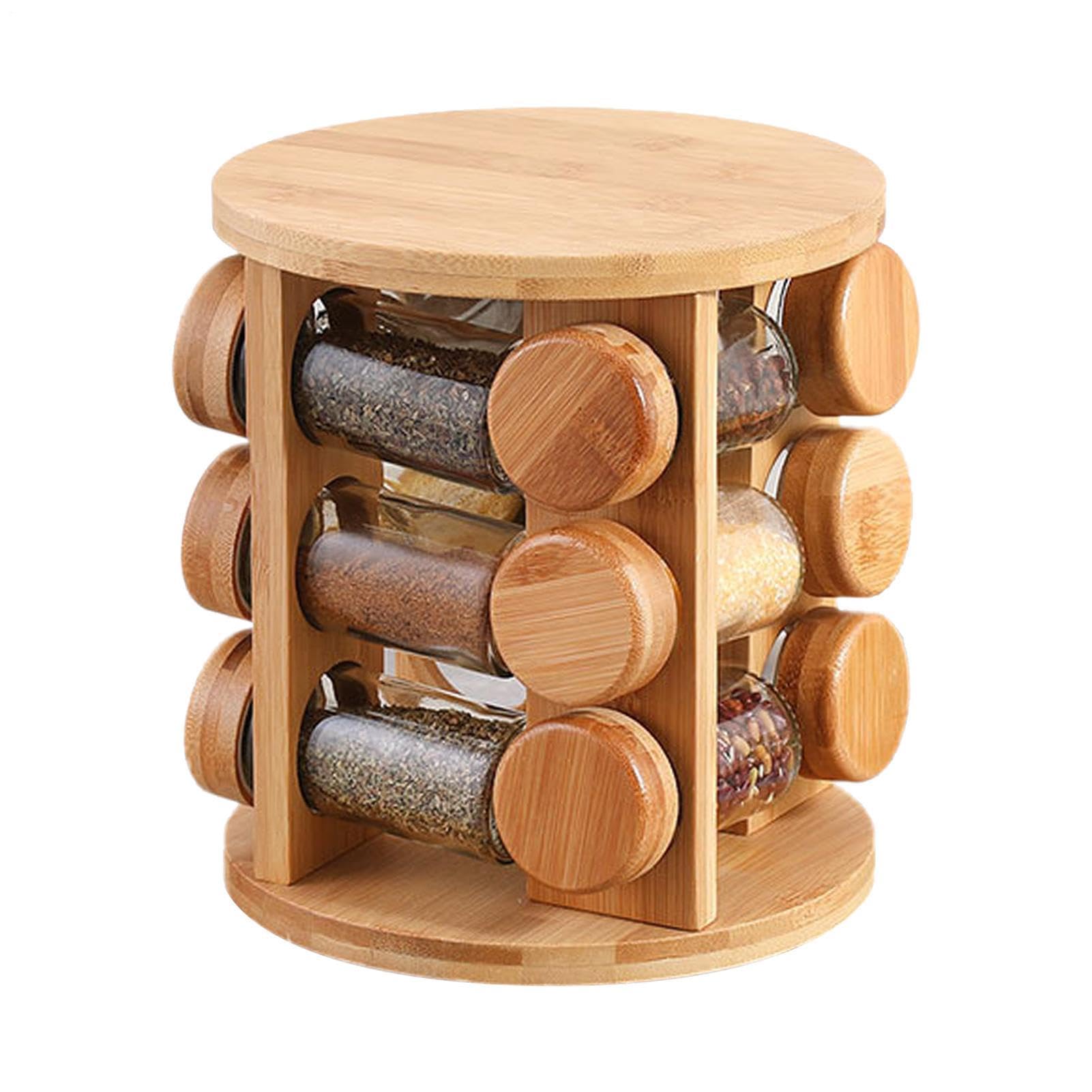 Estante de especias giratorio para tu - Soporte para tarros de especias de madera para | Organizador de tarros de azúcar - Adecuado para mostrador de despensa gabinete comedor apartamento entusiastas
