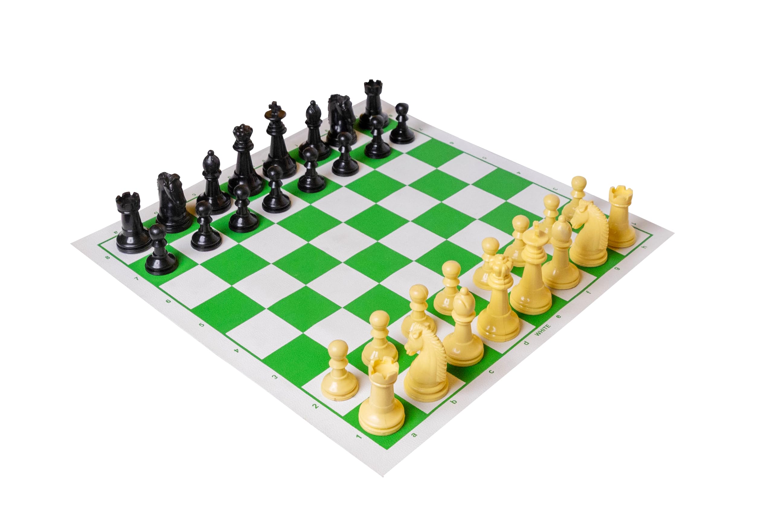 ChessVo Tournament Chess Set | 18x 18inch Mat |4X Weighted Chess Pieces with Steel Bottom Velvet Base | 1.5Kg Premium Chessmen |Big Size | Roll-Up Green Vinyl Board |100% Virgin Plastic |Carry Pouch 1