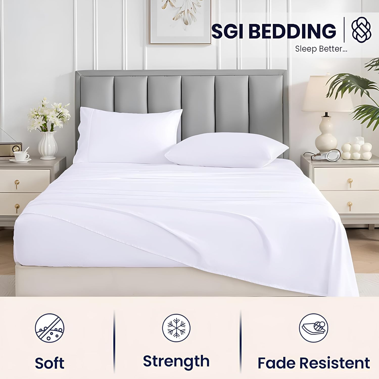 SGI 1000 Thread Count Egyptian Cotton Queen Sheet Set – Ultra Soft, Deep Pocket 17” Fitted, Breathable & Hotel-Quality,Luxury 4-Piece Premium Bedding Set for Crisp, Durable Comfort – White - Image 4