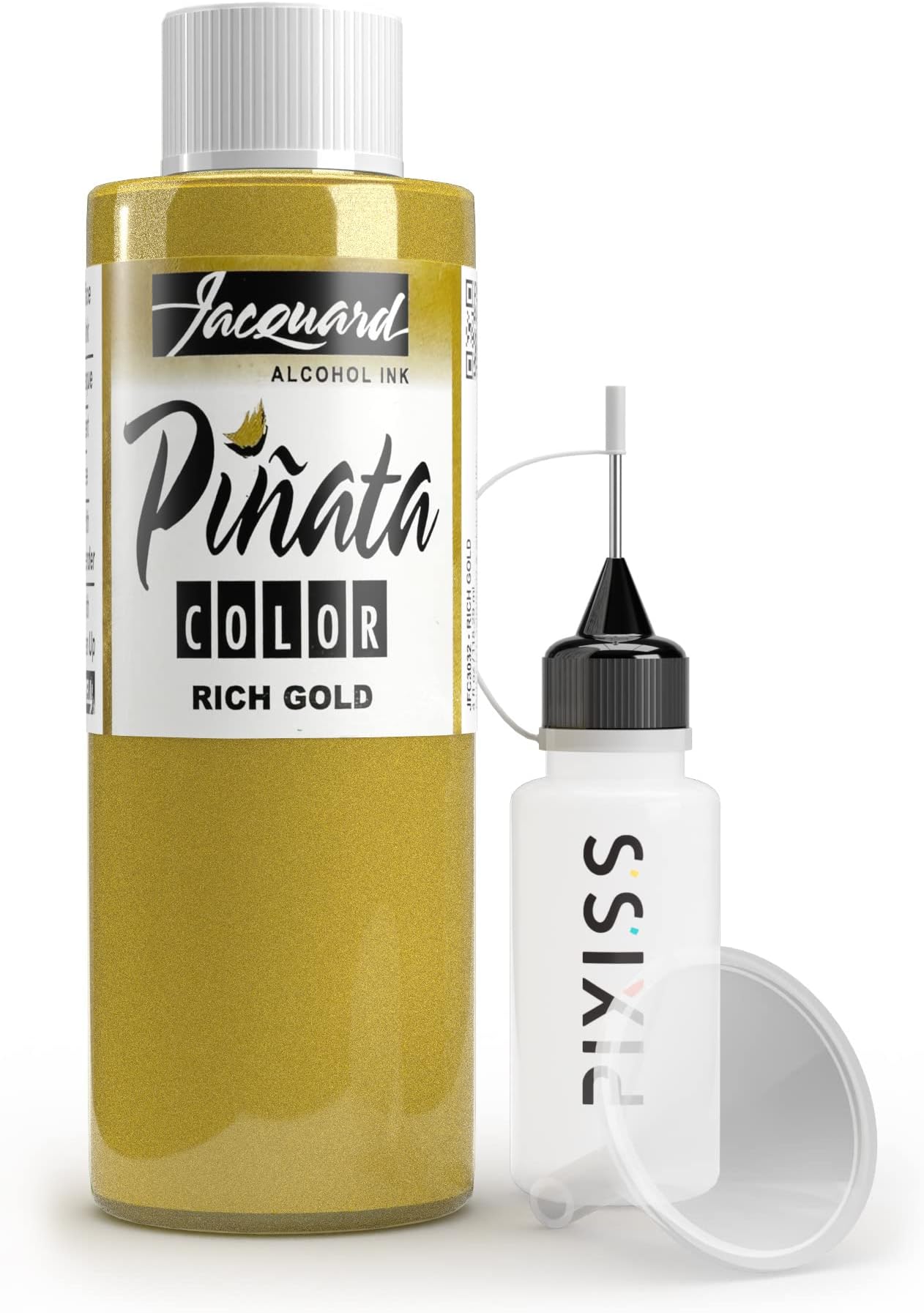 Pinata Rich Gold Alcohol Ink 4-Ounce, Pixiss 20ml Needle Tip Applicator Bottle and Funnel, Bundle for Yupo and Resin