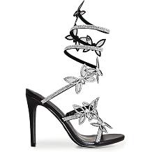 Wild Diva Women Rhinestone Butterfly Spiral Wrap Around High Heel Sandals