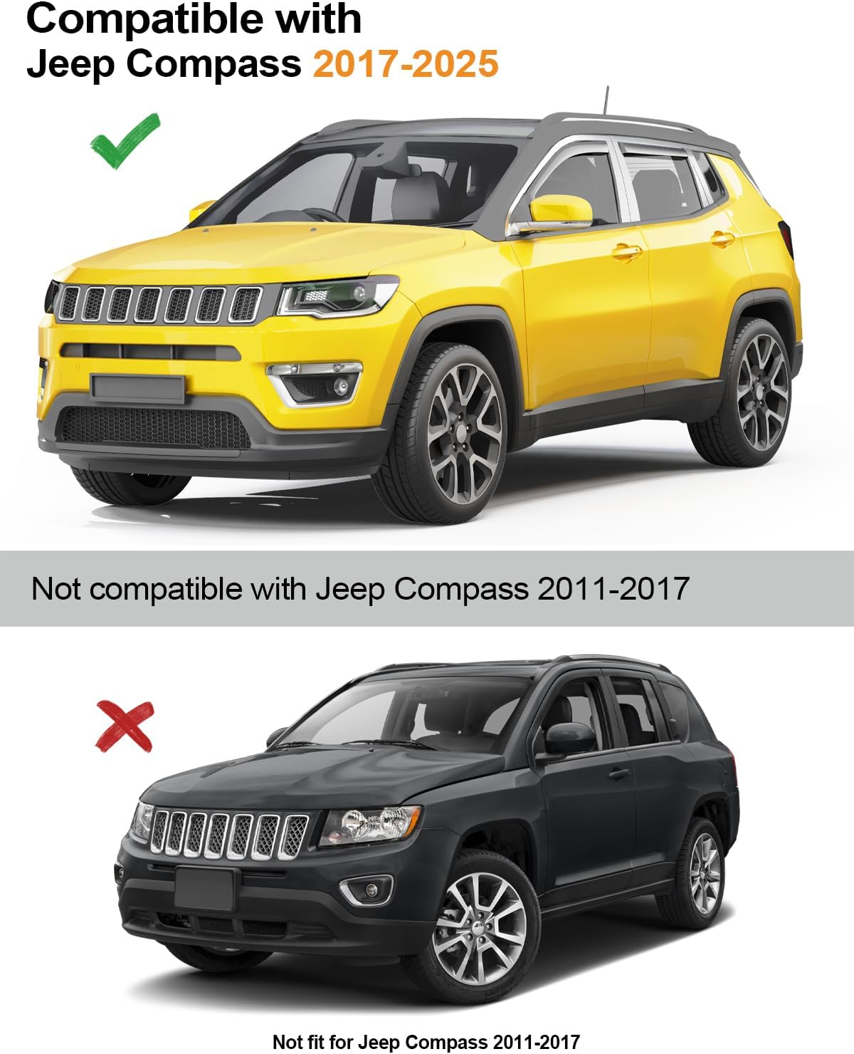 in-Channel Window Rain Guards Fit for Jeep Compass 2017-2026 Low Profile Rain Guards Extra Durable Window Deflectors Visors Vent Visors Vent Shades Car Accessories-4pcs