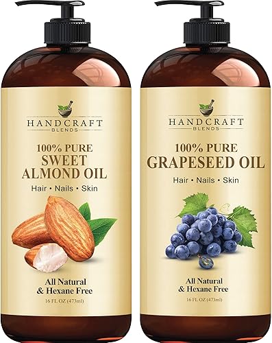 Handcraft Blends Aceite de almendras dulces y aceite de semilla de uva artesanal, aceites 100% puros y naturales, aceite portador de grado