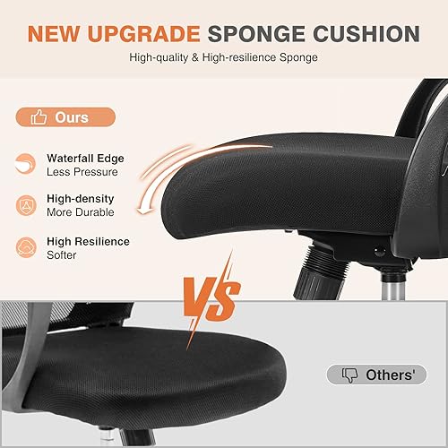 Miniatura 4 de Sweetcrispy Silla de escritorio para computadora de oficina, ergonómica, de malla con respaldo medio, giratoria, con ruedas, cómodo soporte lumbar,